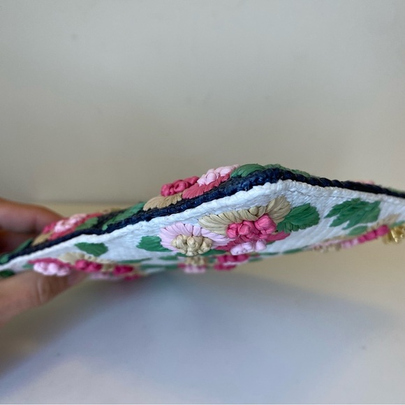 LELE SADOUGHI Midnight Bouquet Floral Straw Embroidery Large Pouch Clutch Purse - Picture 14 of 14